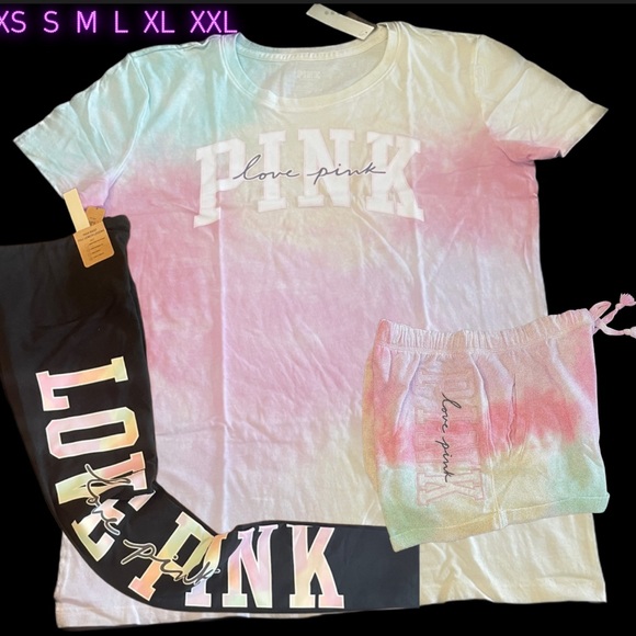 NEW VICTORIAS SECRET PINK FREYA TIE DYE TEE SHIRT & SHORTS (OR LEGGINGS) XS-XXL - Picture 9 of 12